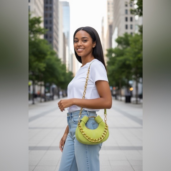 Green and Gold Mini Bag with Chunky Chain - Picture 7 of 7